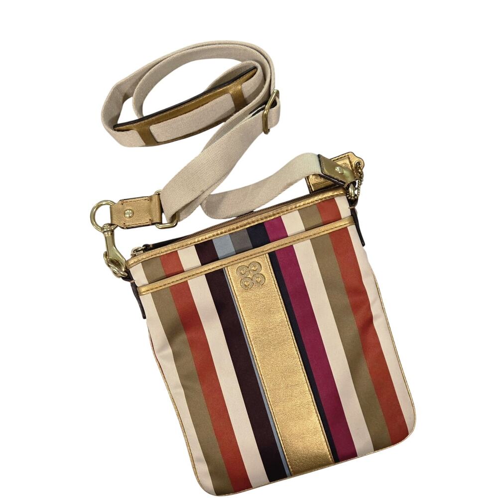 Coach Legacy Stripe Swingpack Crossbody Multicolor Satin Gold Trim Y2K Rare - Picture 13 of 13